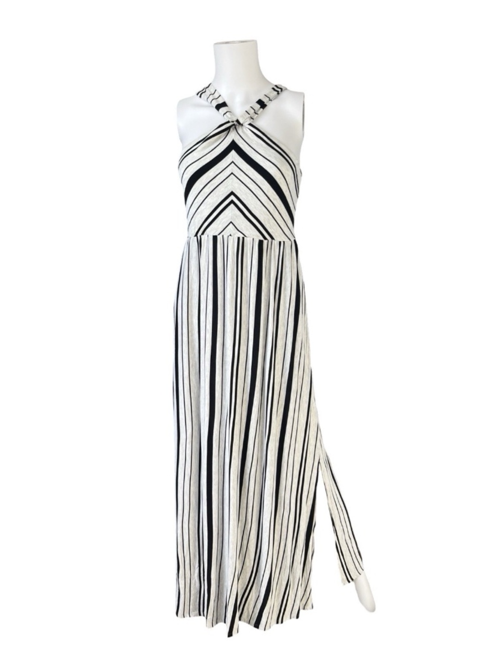 Soma Striped Maxi Dress Gray Black Halter Top Stretch Knit Women's Size (Medium)
